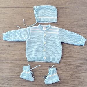 Vintage Bebe by Cradlecraft baby boy cardigan, bonnet & booties set